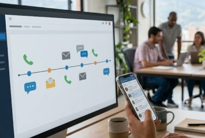 Unified History Viewing Calls, Emails, and LinkedIn Messages on a Single Timeline